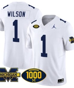 Roman Wilson Jersey #1 Michigan Wolverines 1000 Wins Patch Vapor Limited Football White