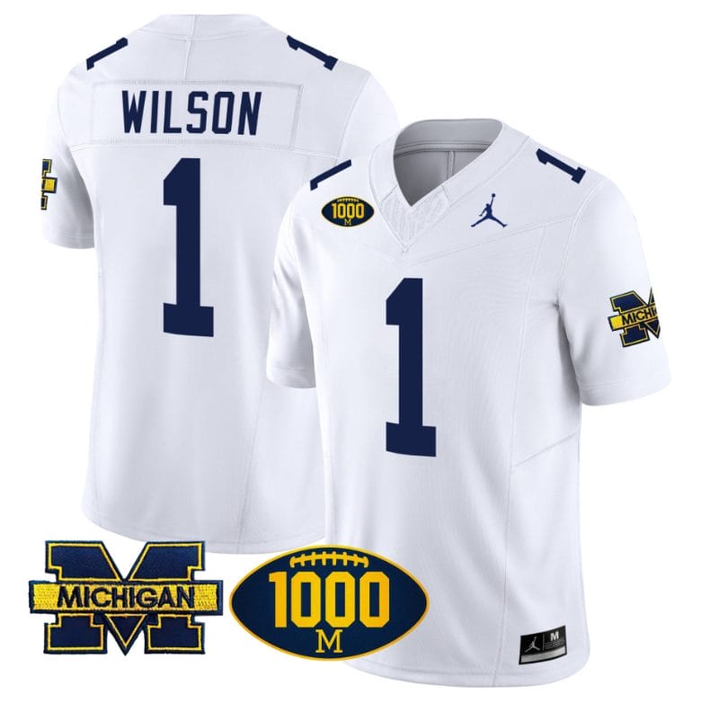 Roman Wilson Jersey #1 Michigan Wolverines 1000 Wins Patch Vapor Limited Football White 1 Roman Wilson Jersey #1 Michigan Wolverines 1000 Wins Patch Vapor Limited Football White