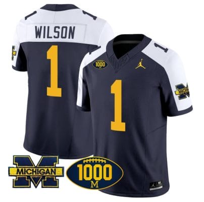 Roman Wilson Jersey #1 Michigan Wolverines 1000 Wins Patch Vapor Limited Football Navy Alternate 8 Roman Wilson Jersey #1 Michigan Wolverines 1000 Wins Patch Vapor Limited Football Navy Alternate