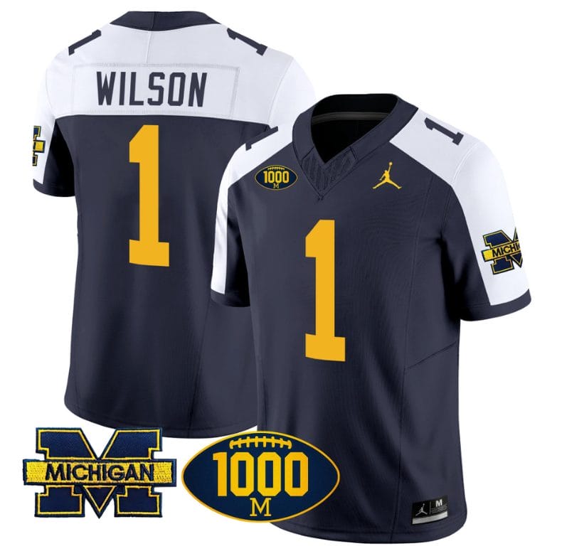 Roman Wilson Jersey #1 Michigan Wolverines 1000 Wins Patch Vapor Limited Football Navy Alternate 1 Roman Wilson Jersey #1 Michigan Wolverines 1000 Wins Patch Vapor Limited Football Navy Alternate
