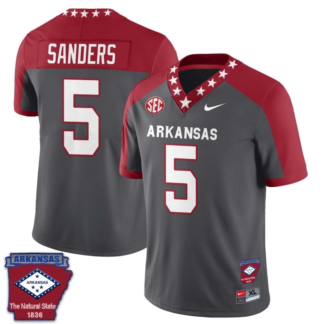 Raheim Sanders Jersey #5 Arkansas Razorback Football Arkansas State Patch Red Alternate 1 Raheim Sanders Jersey #5 Arkansas Razorback Football Arkansas State Patch Red Alternate