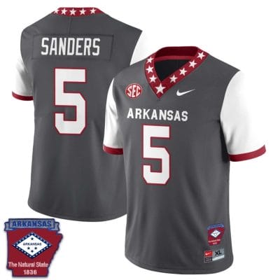 Raheim Sanders Jersey #5 Arkansas Razorback Football Arkansas State Patch White Sleeves 10 Raheim Sanders Jersey #5 Arkansas Razorback Football Arkansas State Patch White Sleeves
