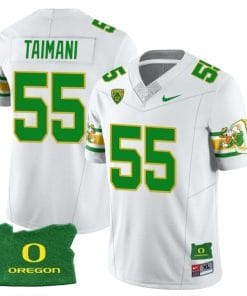 Sam Taimani Jersey #55 Oregon Ducks ‘Mighty Oregon’ Throwback Football Uniforms Oregon State Patch White