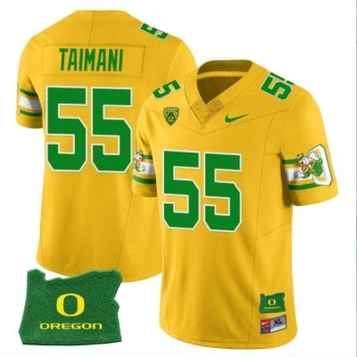 Sam Taimani Jersey #55 Oregon Ducks ‘Mighty Oregon’ Throwback Football Oregon State Yellow