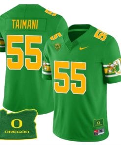 Sam Taimani Jersey #55 Oregon Ducks ‘Mighty Oregon’ Throwback Football Uniforms Oregon State Patch Green