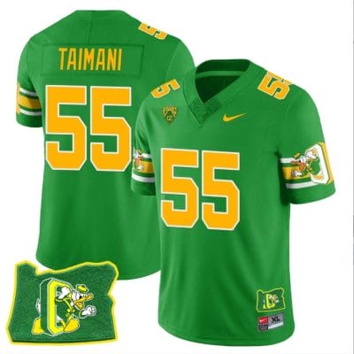 Sam Taimani Jersey #55 Oregon Ducks ‘Mighty Oregon’ Throwback Football Oregon State Green