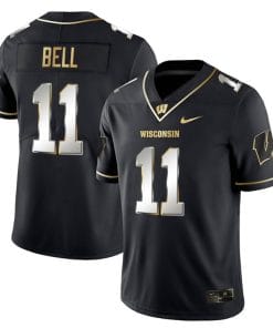Skyler Bell Jersey #11 Wisconsin Badgers Gold Vapor College Football Black Limited