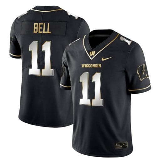 Skyler Bell Jersey #11 Wisconsin Badgers Gold Vapor College Football Black Limited