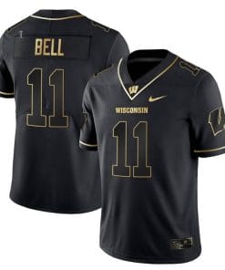Skyler Bell Jersey #11 Wisconsin Badgers Gold Vapor College Football Black Gold