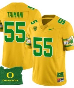 Sam Taimani Jersey #55 Oregon Ducks ‘Mighty Oregon’ Throwback Football Uniforms Oregon State Patch Yellow