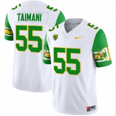Sam Taimani Jersey #55 Oregon Ducks ‘Mighty Oregon’ 1984 Throwback Football Uniforms Green Sleeves