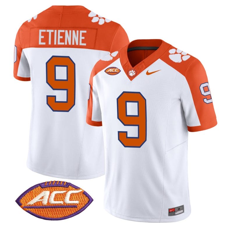 Travis Etienne Jersey #9 Clemson Tigers Vapor Limited Acc Patch College Football Stitched Inverted 1 Travis Etienne Jersey #9 Clemson Tigers Vapor Limited Acc Patch College Football Stitched Inverted