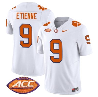 Travis Etienne Jersey #9 Clemson Tigers Vapor Limited Acc Patch College Football Stitched White 8 Travis Etienne Jersey #9 Clemson Tigers Vapor Limited Acc Patch College Football Stitched White