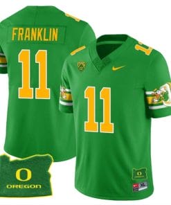 Troy Franklin Jersey #11 Oregon Ducks ‘Mighty Oregon’ Throwback Football Uniforms Oregon State Patch Green