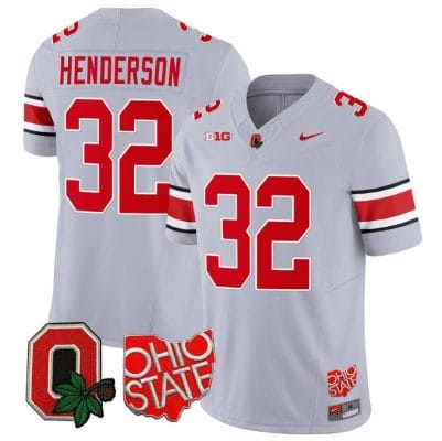 Treveyon Henderson Jersey #32 Ohio State Buckeyes College Football Stitched Logo Patch Gray 8 Treveyon Henderson Jersey #32 Ohio State Buckeyes College Football Stitched Logo Patch Gray