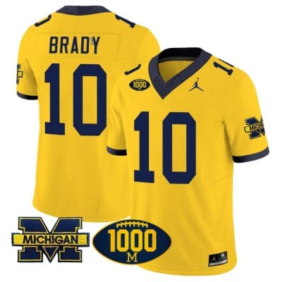 Tom Brady Jersey #10 Michigan Wolverines 1000 Wins Patch Vapor Limited Football Maize