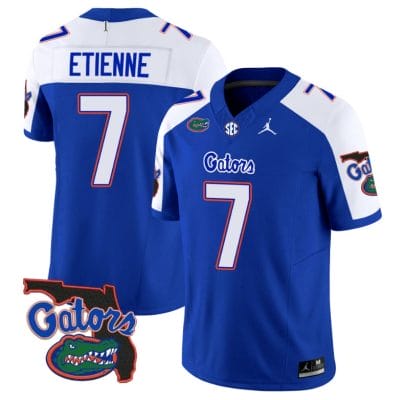 Trevor Etienne Jersey #7 Florida Gators Vapor Limited Florida Map College Football Royal Alternate 8 Trevor Etienne Jersey #7 Florida Gators Vapor Limited Florida Map College Football Royal Alternate