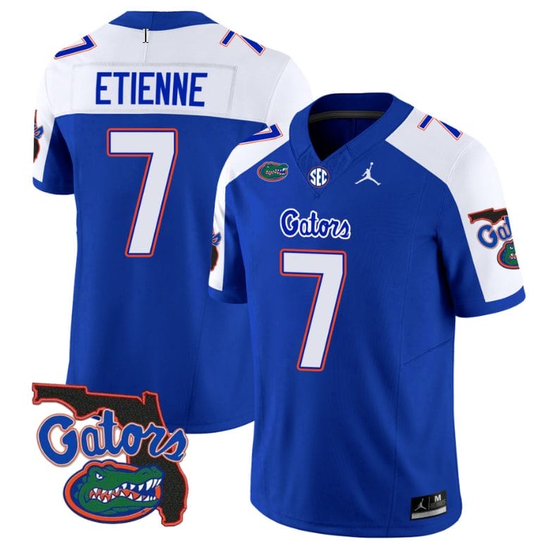 Trevor Etienne Jersey #7 Florida Gators Vapor Limited Florida Map College Football Royal Alternate 1 Trevor Etienne Jersey #7 Florida Gators Vapor Limited Florida Map College Football Royal Alternate