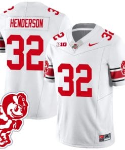 TreVeyon Henderson Jersey #32 Ohio State Buckeyes Football 2023 Stitched Brutus Buckeye Patch White