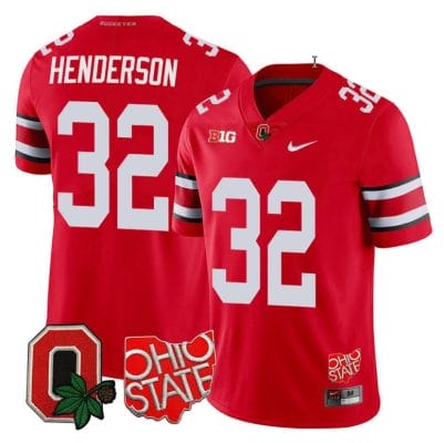 Treveyon Henderson Jersey #32 Ohio State Buckeyes College Football Stitched Logo Patch Scarlet 8 Treveyon Henderson Jersey #32 Ohio State Buckeyes College Football Stitched Logo Patch Scarlet