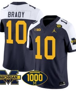Tom Brady Jersey #10 Michigan Wolverines 1000 Wins Patch Vapor College Football Navy Alternate
