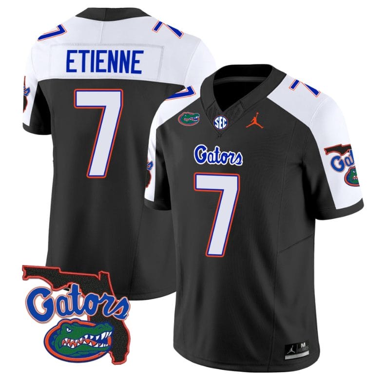 Trevor Etienne Jersey #7 Florida Gators Vapor Limited Florida Map College Football Black Alternate 1 Trevor Etienne Jersey #7 Florida Gators Vapor Limited Florida Map College Football Black Alternate
