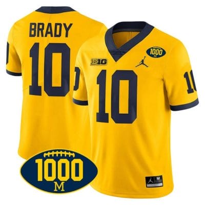 Tom Brady Jersey #10 Michigan Wolverines 1000 Wins Patch College Football Yellow