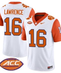 Trevor Lawrence Jersey #16 Clemson Tigers Vapor Limited Acc Patch College Football Stitched Orange Sleeves