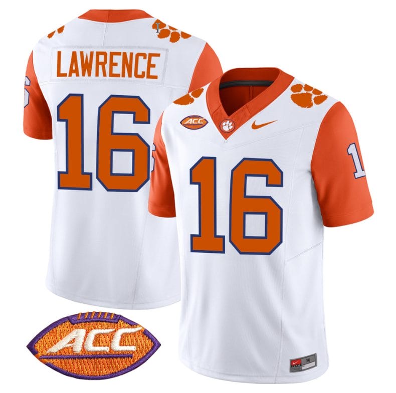 Trevor Lawrence Jersey #16 Clemson Tigers Vapor Limited Acc Patch College Football Stitched Orange Sleeves 1 Trevor Lawrence Jersey #16 Clemson Tigers Vapor Limited Acc Patch College Football Stitched Orange Sleeves