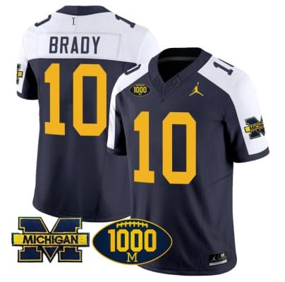 Tom Brady Jersey #10 Michigan Wolverines 1000 Wins Patch Vapor Limited Football Navy Alternate