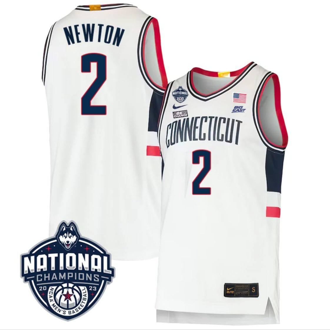 Tristen Newton Jersey #2 UConn Huskies 2023 National Champions College Basketball White 1 Tristen Newton Jersey #2 UConn Huskies 2023 National Champions College Basketball White
