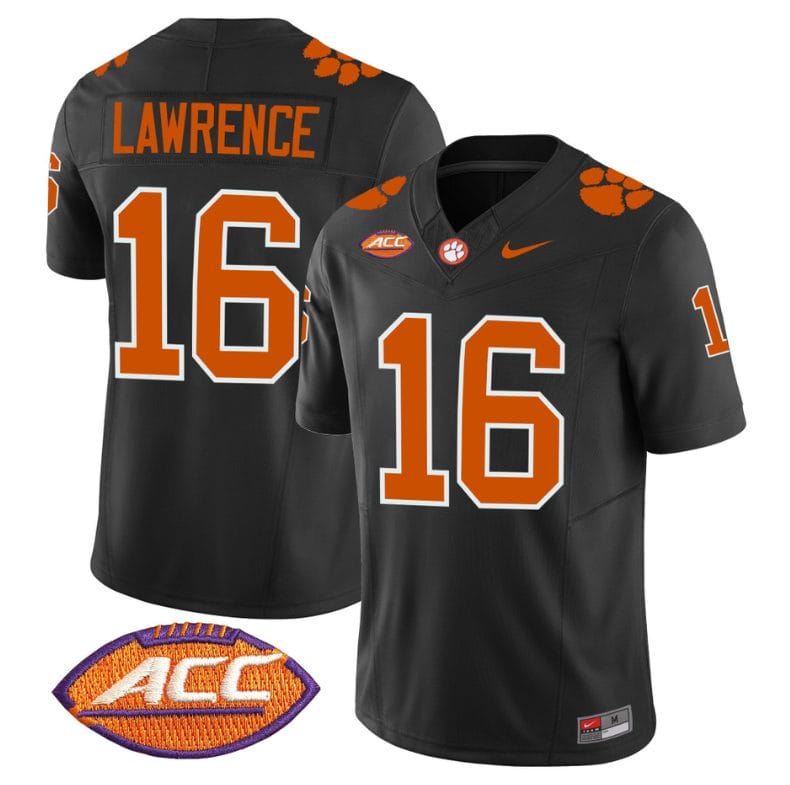 Trevor Lawrence Jersey #16 Clemson Tigers Vapor Limited Acc Patch College Football Stitched Black 1 Trevor Lawrence Jersey #16 Clemson Tigers Vapor Limited Acc Patch College Football Stitched Black