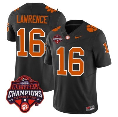 Trevor Lawrence Jersey #16 Clemson Tigers Vapor Limited Champions Patch College Football Stitched Black 8 Trevor Lawrence Jersey #16 Clemson Tigers Vapor Limited Champions Patch College Football Stitched Black