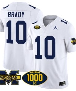 Tom Brady Jersey #10 Michigan Wolverines 1000 Wins Patch Vapor Limited Football White