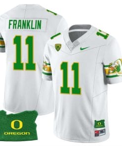 Troy Franklin Jersey #11 Oregon Ducks ‘Mighty Oregon’ Throwback Football Uniforms Oregon State Patch White