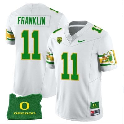 Troy Franklin Jersey #11 Oregon Ducks ‘Mighty Oregon’ Throwback Football Uniforms Oregon State Patch White 10 Troy Franklin Jersey #11 Oregon Ducks ‘Mighty Oregon’ Throwback Football Uniforms Oregon State Patch White