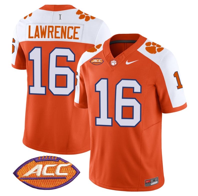 Trevor Lawrence Jersey #16 Clemson Tigers Vapor Limited Acc Patch College Football Stitched Alternate 1 Trevor Lawrence Jersey #16 Clemson Tigers Vapor Limited Acc Patch College Football Stitched Alternate