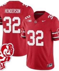 TreVeyon Henderson Jersey #32 Ohio State Buckeyes Football 2023 Stitched Brutus Buckeye Patch Scarlet