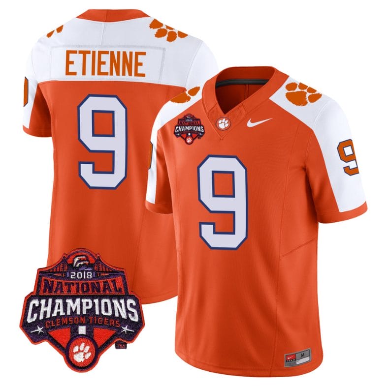 Travis Etienne Jersey #9 Clemson Tigers Vapor Limited Champions Patch College Football Stitched Alternate 1 Travis Etienne Jersey #9 Clemson Tigers Vapor Limited Champions Patch College Football Stitched Alternate