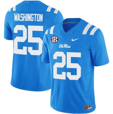 Trey Washington Jersey #25 Ole Miss Rebels Football Vapor Limited All Stitched Powder Blue