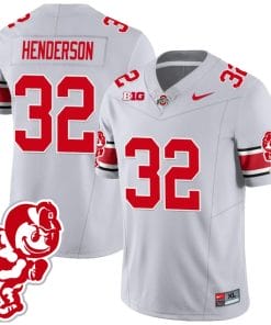 TreVeyon Henderson Jersey #32 Ohio State Buckeyes Football 2023 Stitched Brutus Buckeye Patch Gray