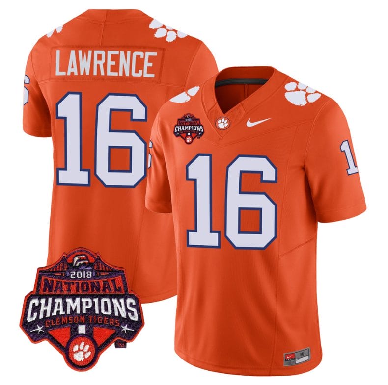 Trevor Lawrence Jersey #16 Clemson Tigers Vapor Limited Champions Patch College Football Stitched Orange 1 Trevor Lawrence Jersey #16 Clemson Tigers Vapor Limited Champions Patch College Football Stitched Orange