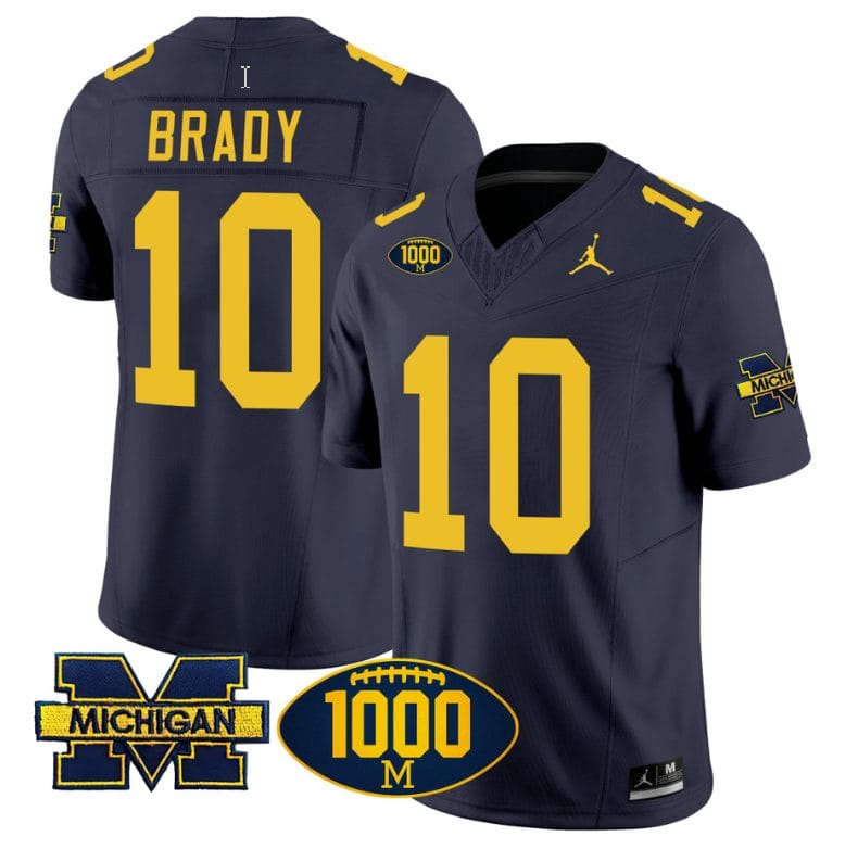 Tom Brady Jersey #10 Michigan Wolverines 1000 Wins Patch Vapor Limited Football Navy 1 Tom Brady Jersey #10 Michigan Wolverines 1000 Wins Patch Vapor Limited Football Navy