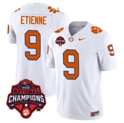 Travis Etienne Jersey #9 Clemson Tigers Vapor Limited Champions Patch College Football Stitched White