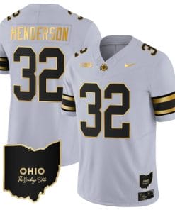 Treveyon Henderson Jersey #32 Ohio State Buckeyes College Football Stitched Vapor Limited Gold Ohio Patch Gray Gold