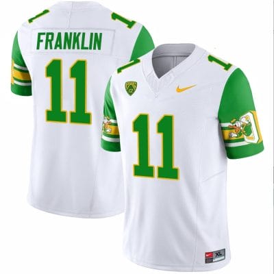 Troy Franklin Jersey #11 Oregon Ducks ‘Mighty Oregon’ 1984 Throwback Football Uniforms Green Sleeves 10 Troy Franklin Jersey #11 Oregon Ducks ‘Mighty Oregon’ 1984 Throwback Football Uniforms Green Sleeves