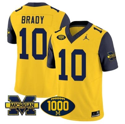 Tom Brady Jersey #10 Michigan Wolverines 1000 Wins Patch Vapor Limited Football Navy Sleeves