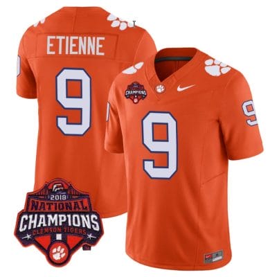 Travis Etienne Jersey #9 Clemson Tigers Vapor Limited Champions Patch College Football Stitched Orange