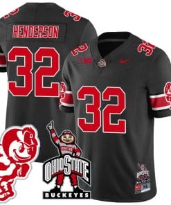 TreVeyon Henderson Jersey #32 Ohio State Buckeyes Football Stitched Brutus Buckeye Patch Black