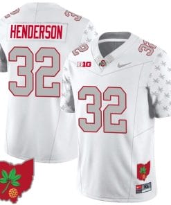 TreVeyon Henderson Jersey #32 Ohio State Buckeyes Football Stitched Ohio Map Patch White Special